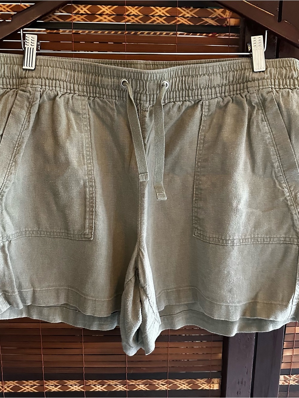 nautica ladies linen viscose olive green shorts